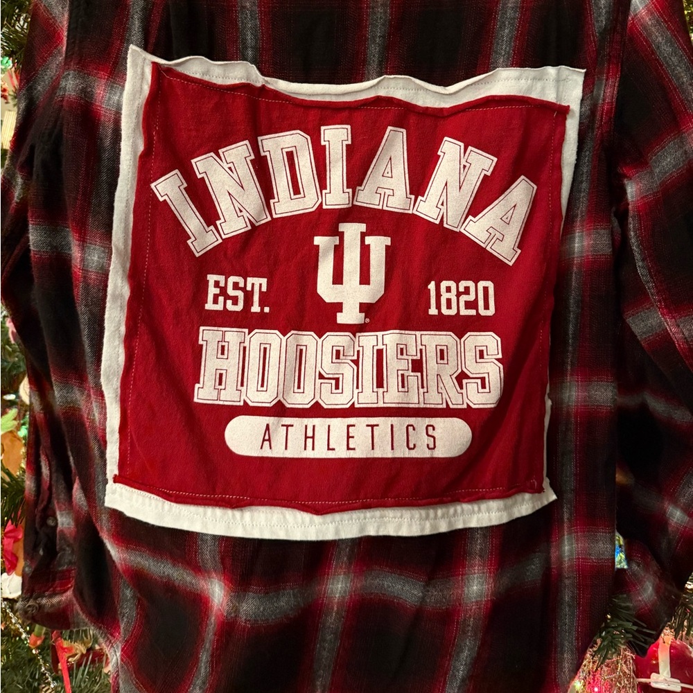 Indiana Hoosiers Custom T-shirt Back Cozy Flannel, Red and Black